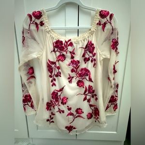 White House Black Market Sequin Rose Blouse Size XS